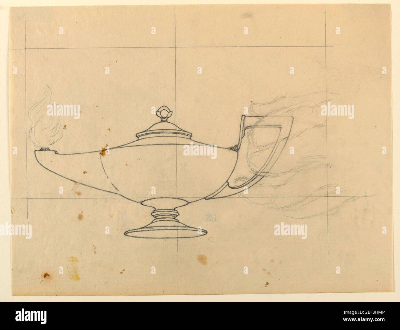 Studio per la Scienza il progresso della civiltà Scienza e Arte Stato Capitol Des Moines IA. Schizzo di una lampada a olio in fiamme con una mano che stringe la maniglia. Foto Stock