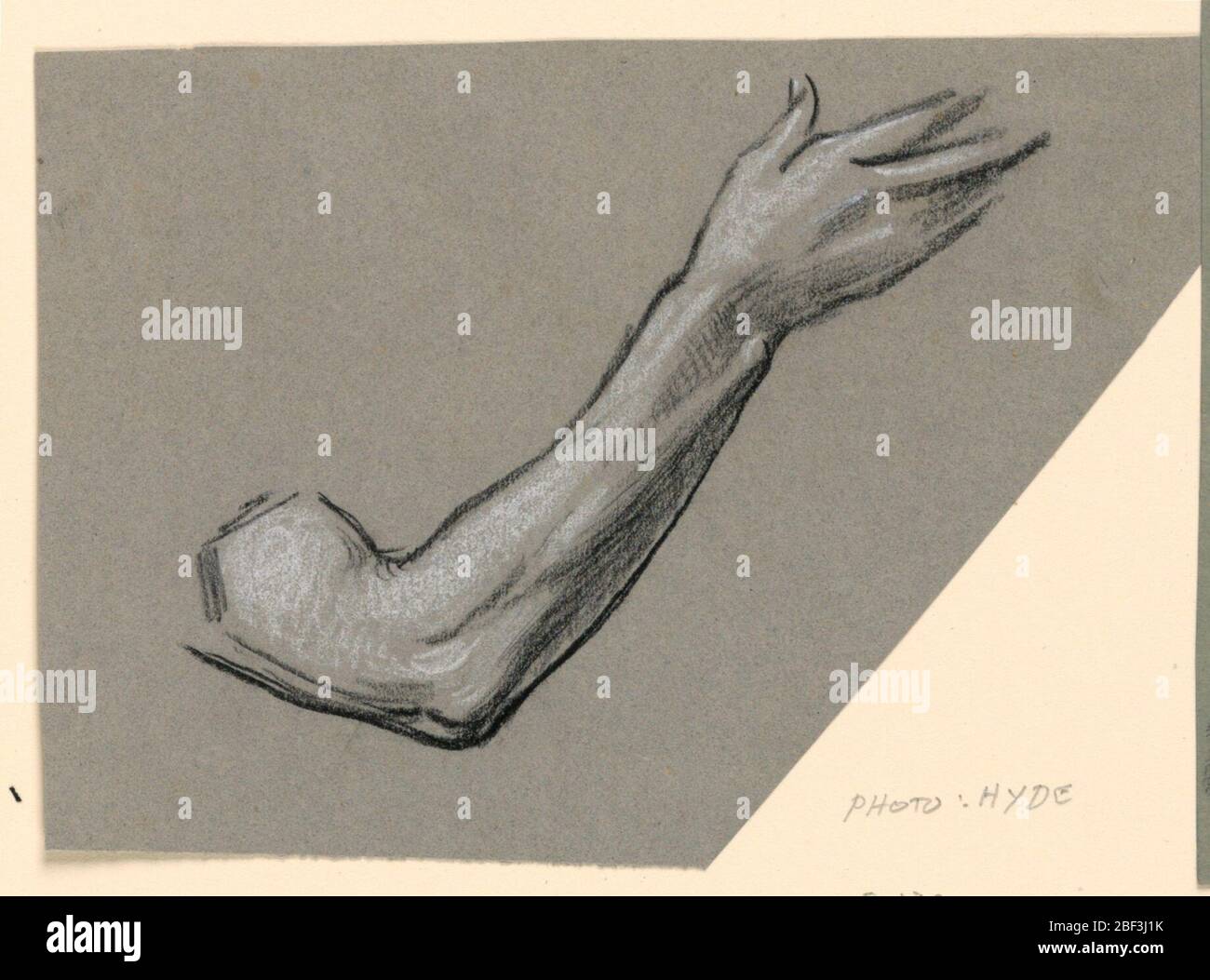 Studio del braccio. Disegno del braccio destro di un personaggio maschile, sollevato a destra. Foto Stock