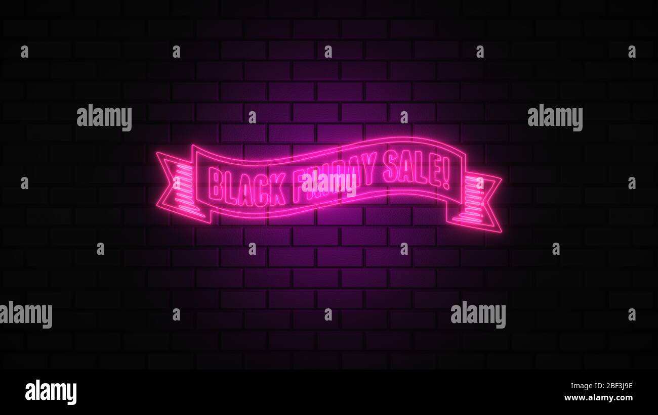 Black Friday vendita off neon segno luce fluorescente che si illumina su sfondo banner, vendita off da luci neon cartello di notte Foto Stock