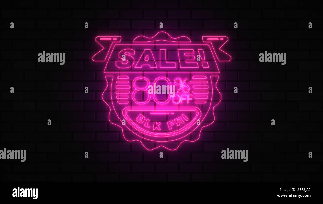 Black Friday vendita off neon segno luce fluorescente che si illumina su sfondo banner, vendita off da luci neon cartello di notte Foto Stock