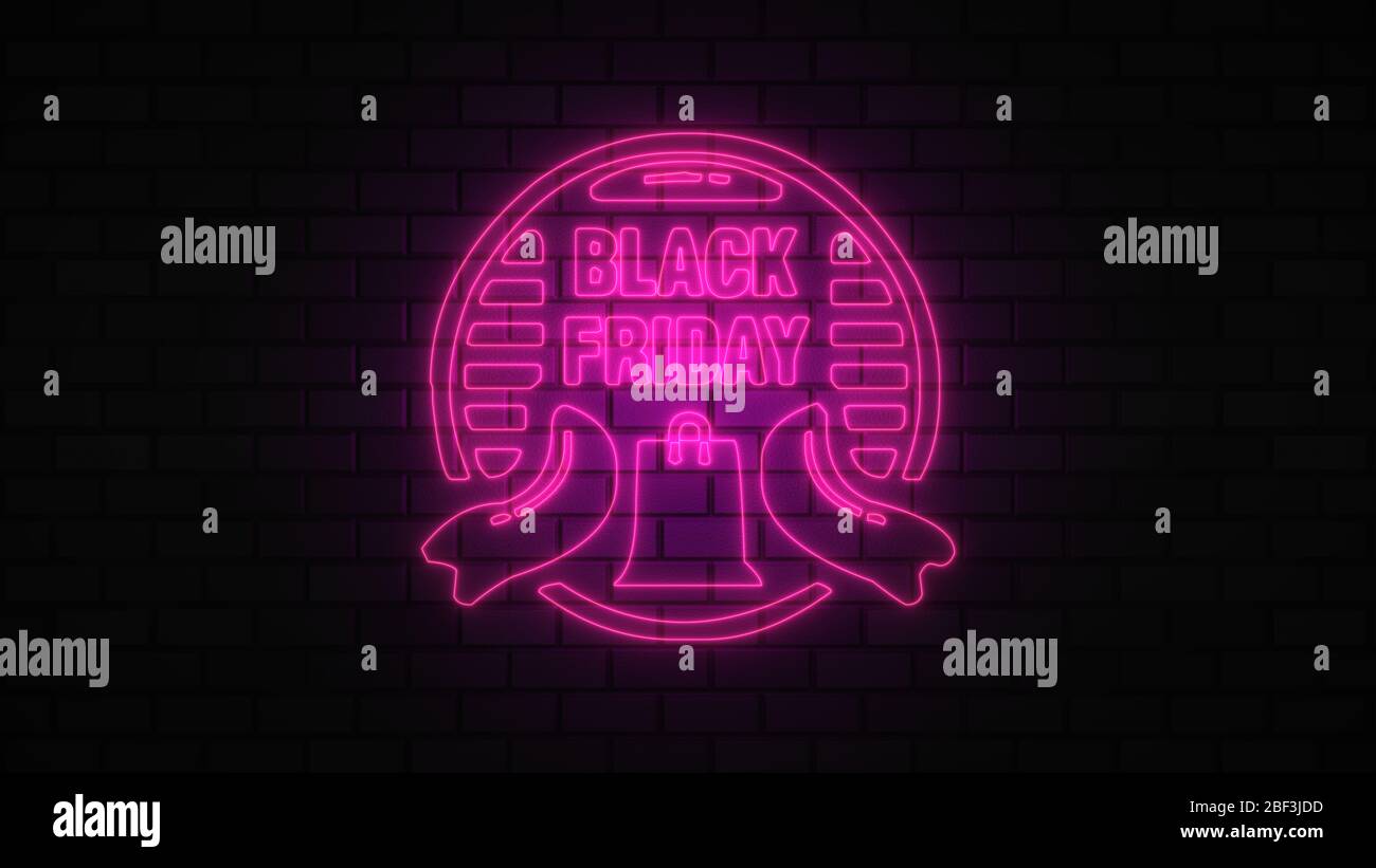 Black Friday vendita off neon segno luce fluorescente che si illumina su sfondo banner, vendita off da luci neon cartello di notte Foto Stock