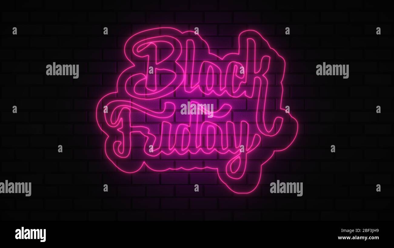 Black Friday vendita off neon segno luce fluorescente che si illumina su sfondo banner, vendita off da luci neon cartello di notte Foto Stock