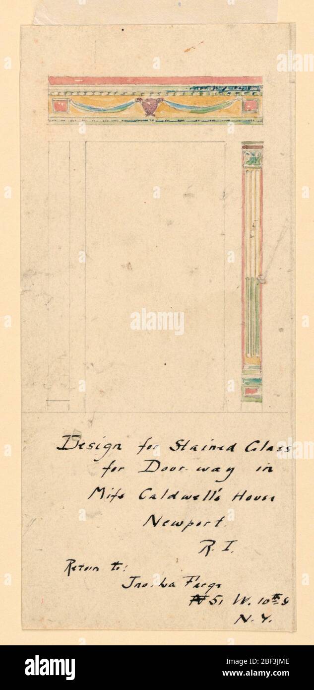 Design per vetrate per porte a Miss Caldwells House Newport RI. Progetto incompiuto per una porta, con architrave e striscia di intonaco. Foto Stock