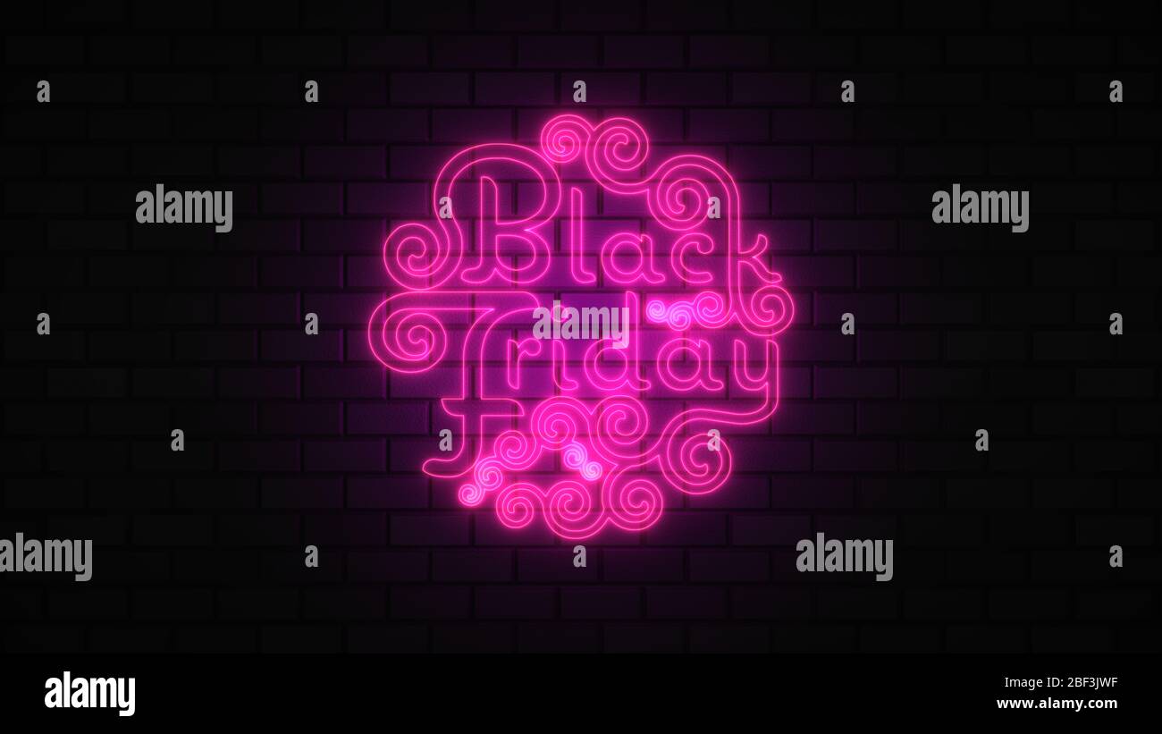 Black Friday vendita off neon segno luce fluorescente che si illumina su sfondo banner, vendita off da luci neon cartello di notte Foto Stock