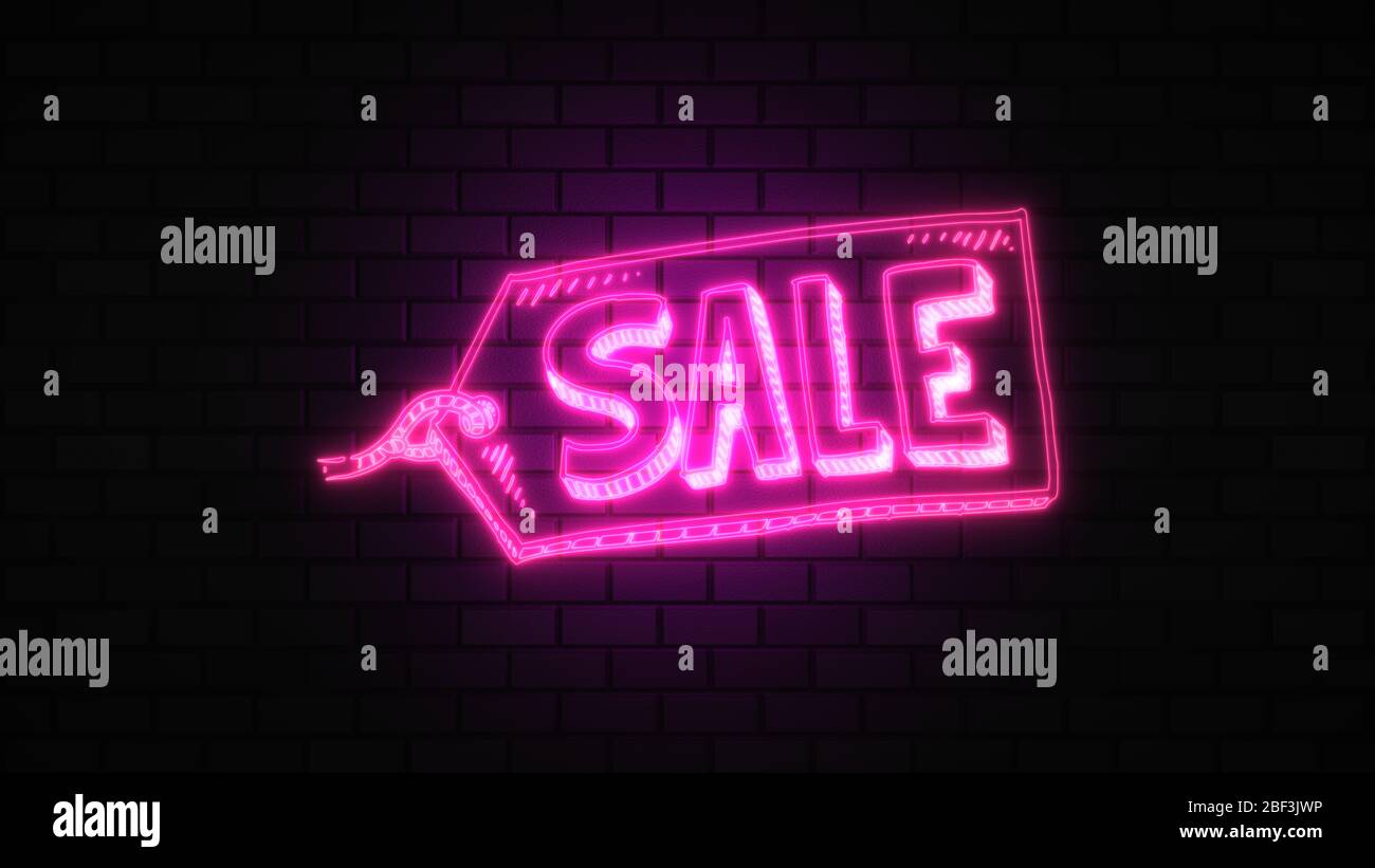 Black Friday vendita off neon segno luce fluorescente che si illumina su sfondo banner, vendita off da luci neon cartello di notte Foto Stock