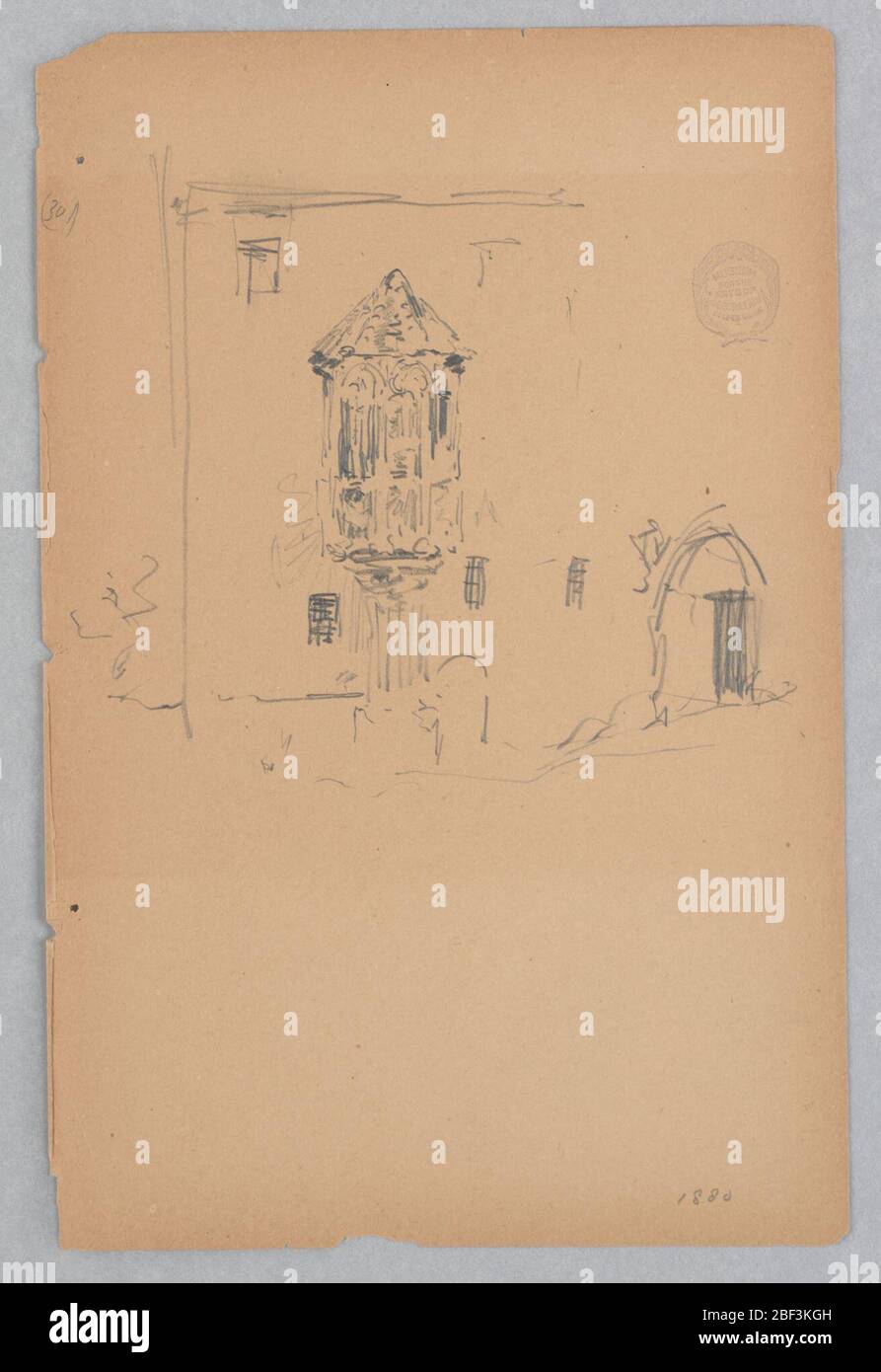 Finestra della baia. Disegno di una facciata dell'edificio con una finestra a golfo. Foto Stock