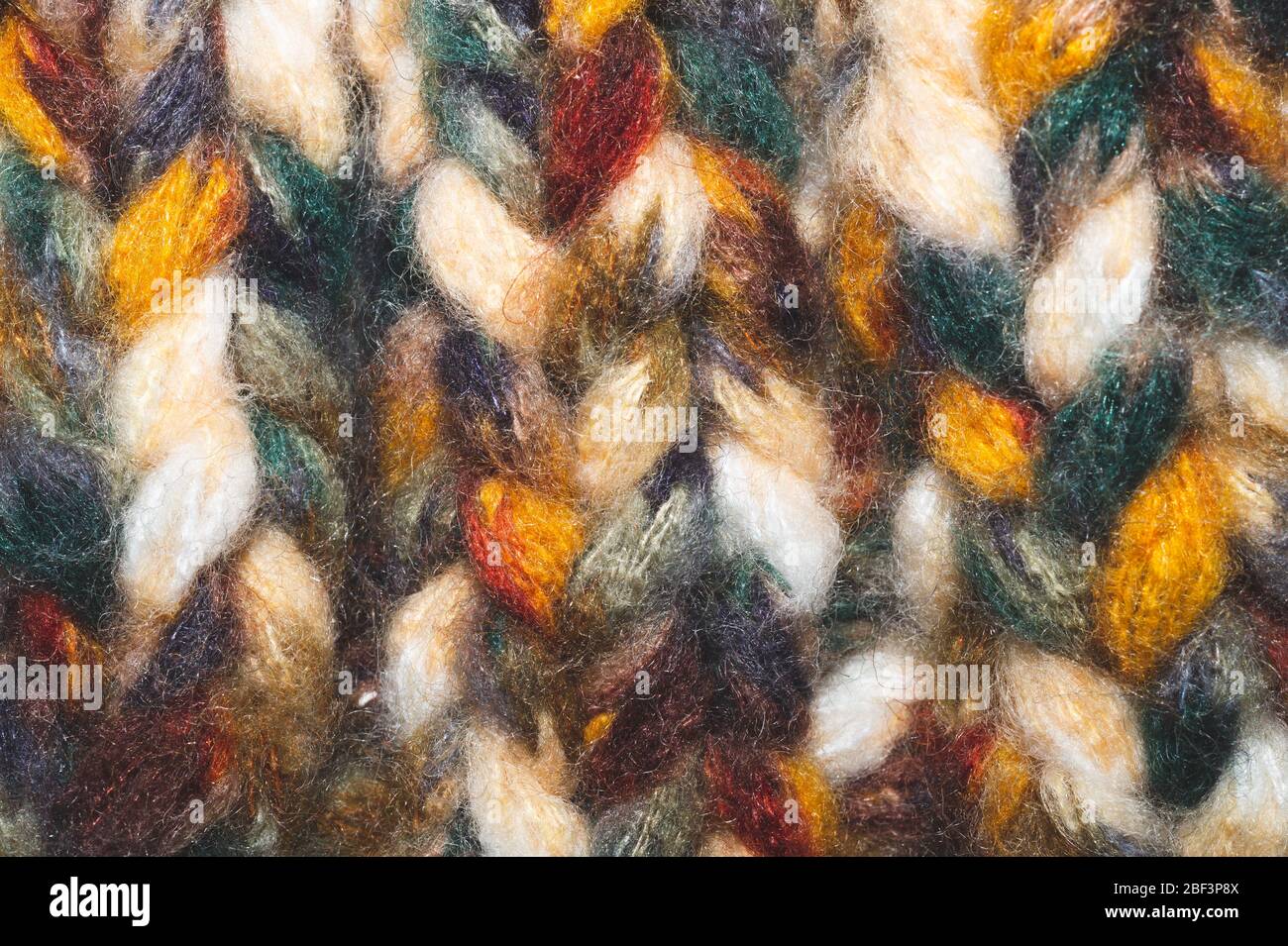 Filato di lana colorato. Tessuto di lana sfondo. Tessuto lavorato a maglia primo piano Foto Stock