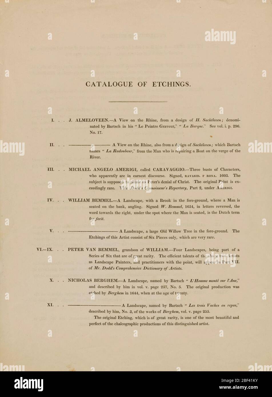 Catalogo di Etchings. Foto Stock