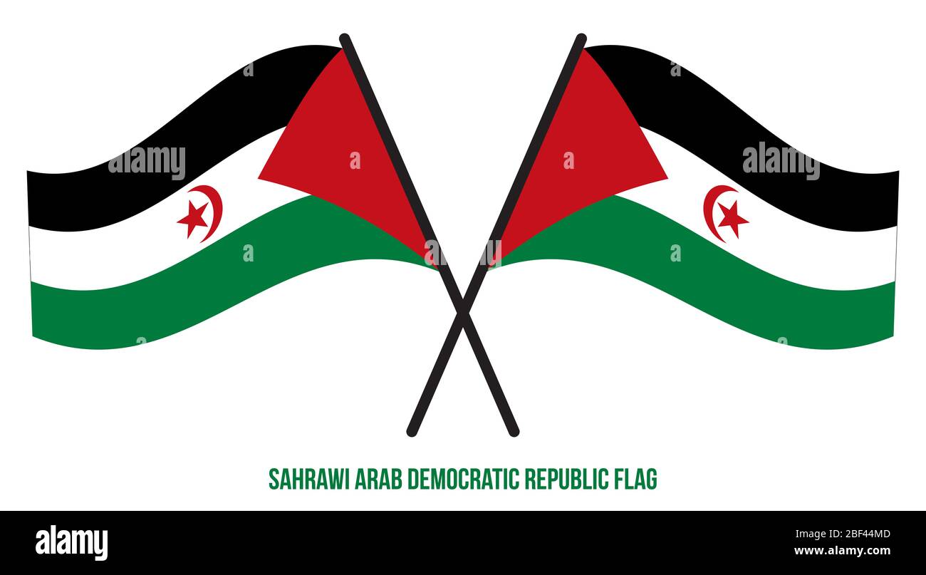 Araba Saharawi Repubblica Democratica bandiera sventola illustrazione vettoriale su sfondo bianco. Araba Saharawi Repubblica Democratica bandiera nazionale. Foto Stock