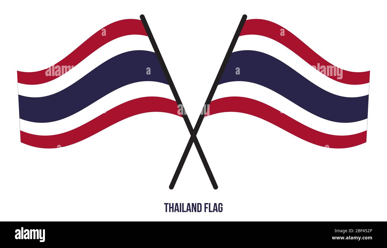 Bandiera della Thailandia sventolando illustrazione vettoriale su sfondo bianco. Thailandia bandiera nazionale. Foto Stock