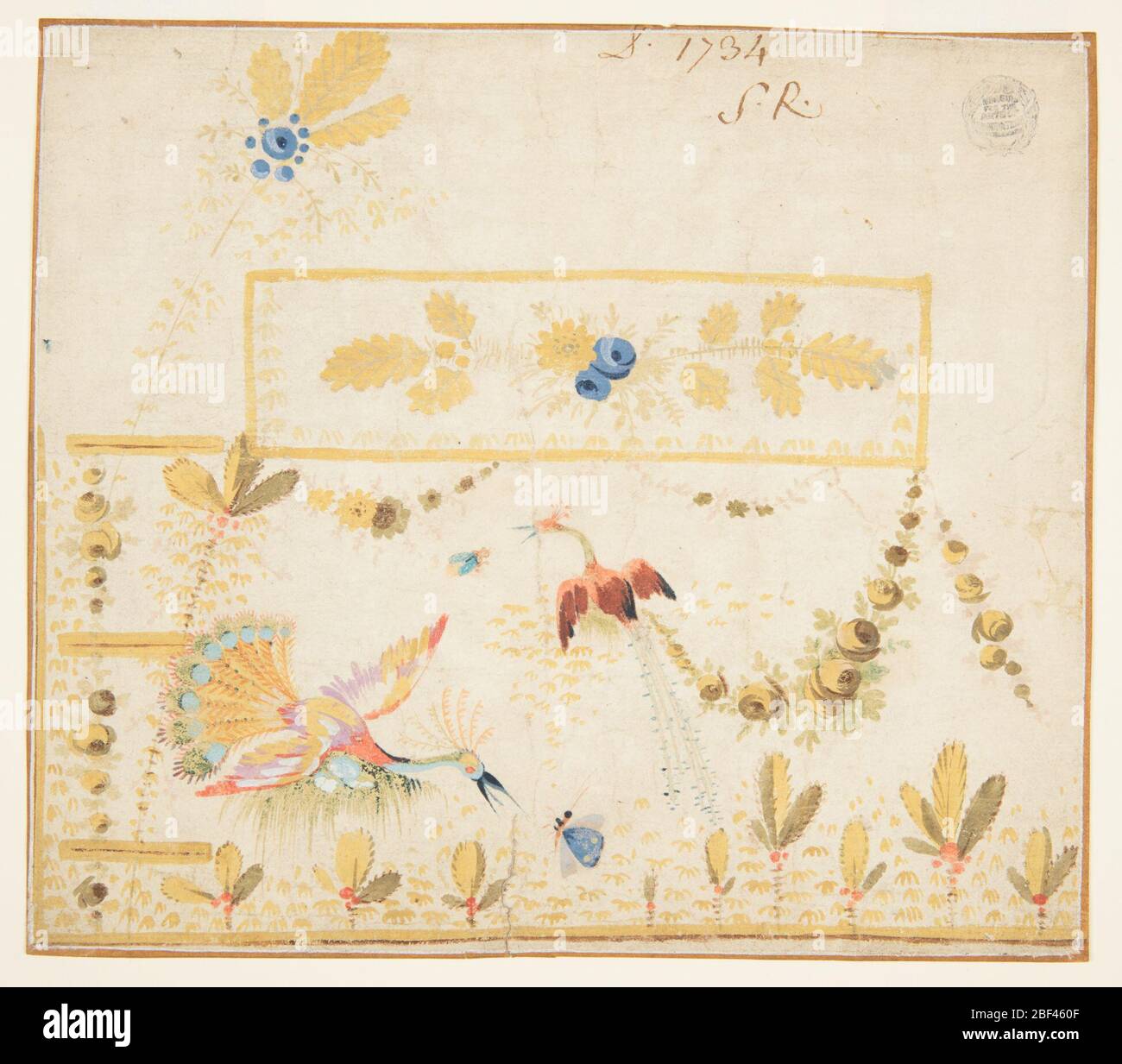 Tasca con gilet Gentlemans per ricamo. Ricamo per un gilet o un gilet con bordi color oliva e righe di perle blu all'interno. Il lembo della tasca presenta mazzi di due fiori al centro e a sinistra e un fiore singolo a destra. Foto Stock