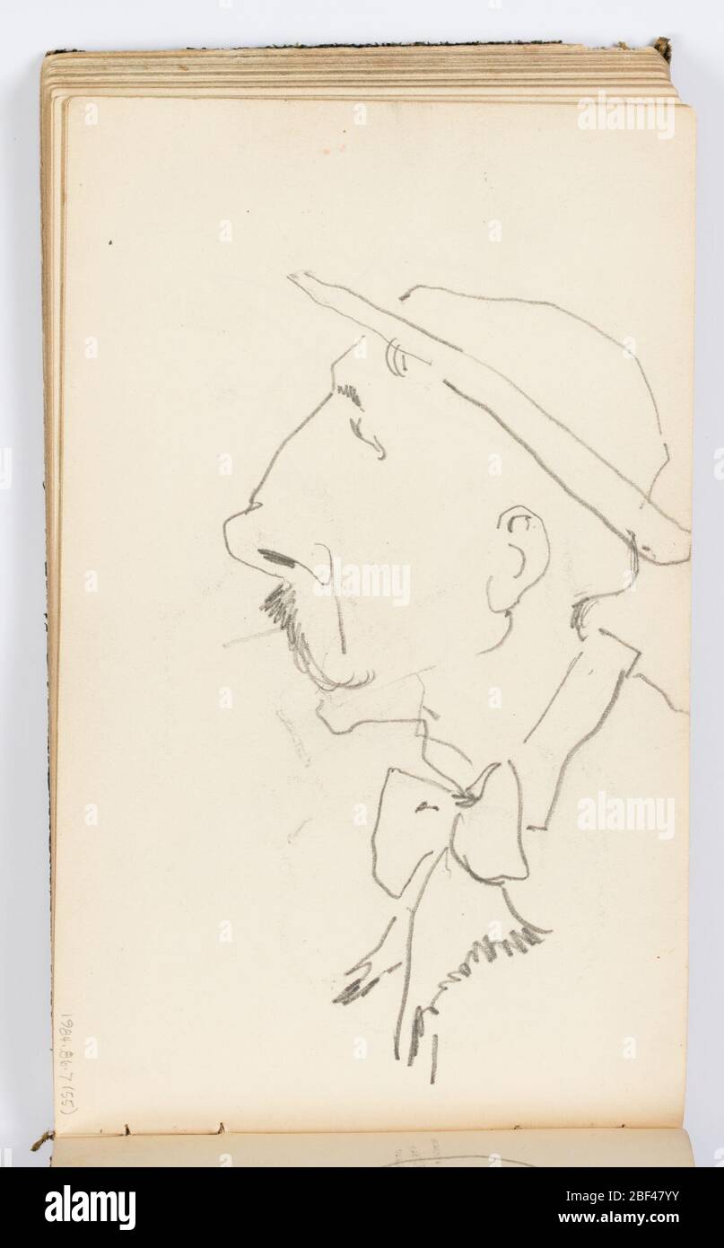 Pagina del Libro degli scarabinietti Caricatura nel profilo. Caricatura di un uomo con un cappello e baffi di profilo, rivolto a sinistra. Foto Stock