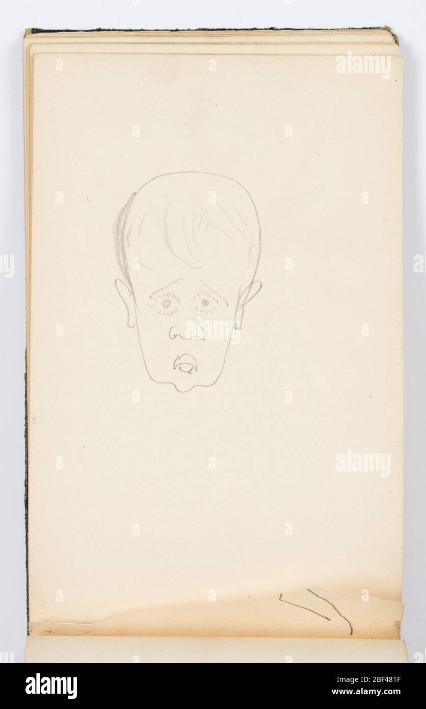 Testa pagina del libro di sci. Caricatura di un viso con ciglia cosparse e prominenti. Foto Stock