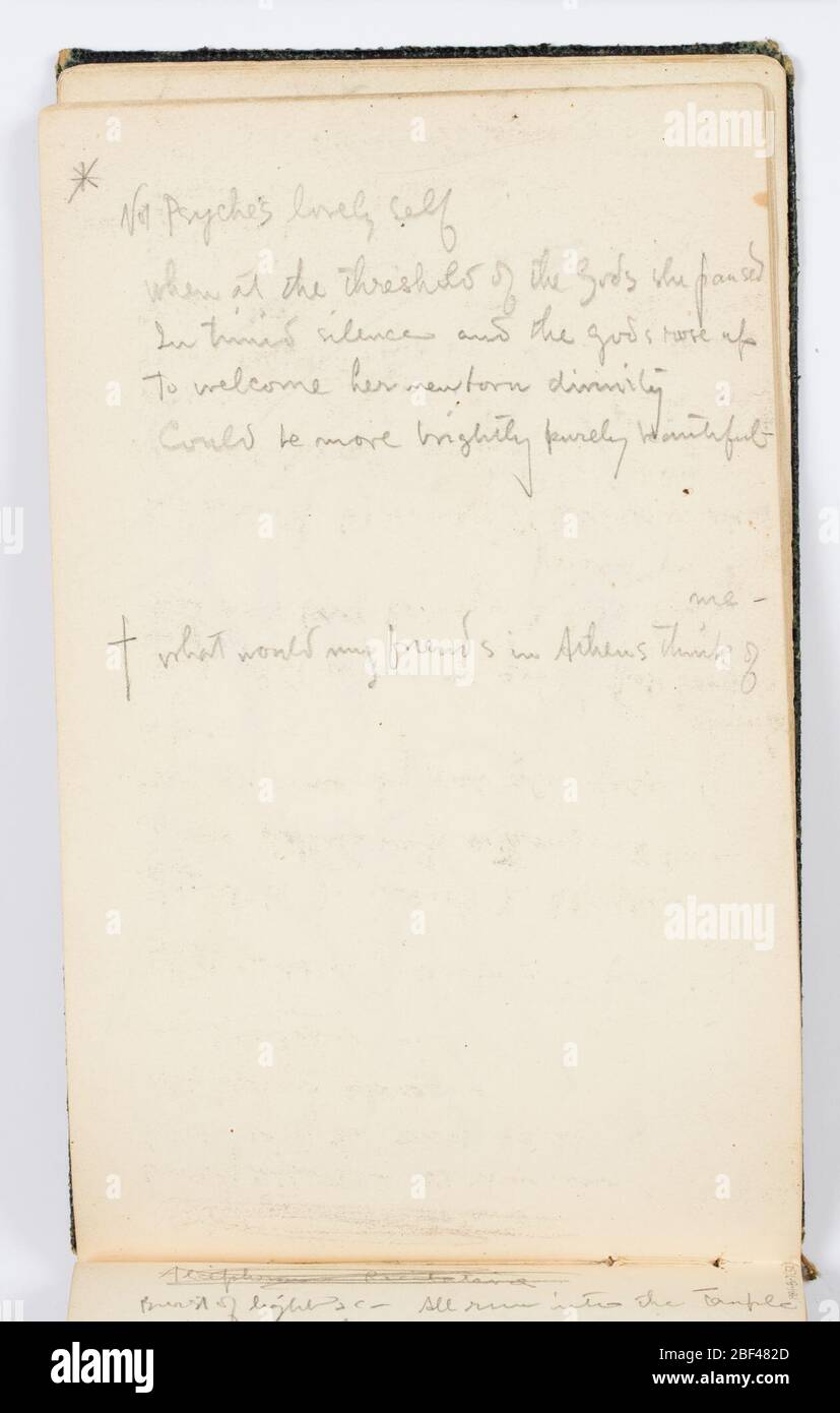 Sketchbook pagina psiche amabile sé. Recto: Verse inizio: Non è il bel sé di Psiche [?]verso: Caricatura di un uomo in un cappello di profilo, rivolto a sinistra. Foto Stock
