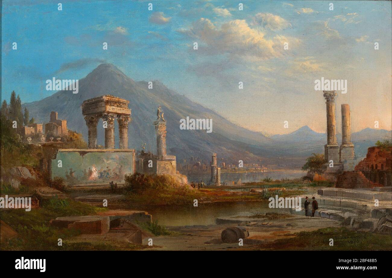 Vesuvio e Pompei. Robert S. Duncanson trascorse un periodo significativo in Italia e dipinse diverse vedute di Pompei. La drammatica storia di Pompei e il fascino del potenziale ancora violento del Vesuvio hanno portato molti artisti nella zona nel XIX secolo. Foto Stock