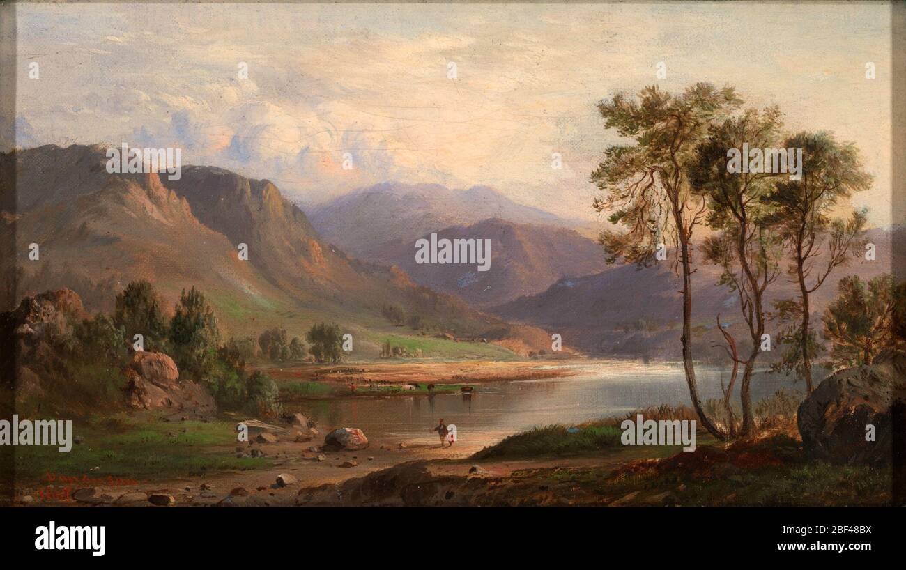 Loch lungo. Robert Duncanson dipinse questa scena del Loch scozzese molto dopo aver viaggiato in Scozia e in Gran Bretagna nel 1865. Foto Stock