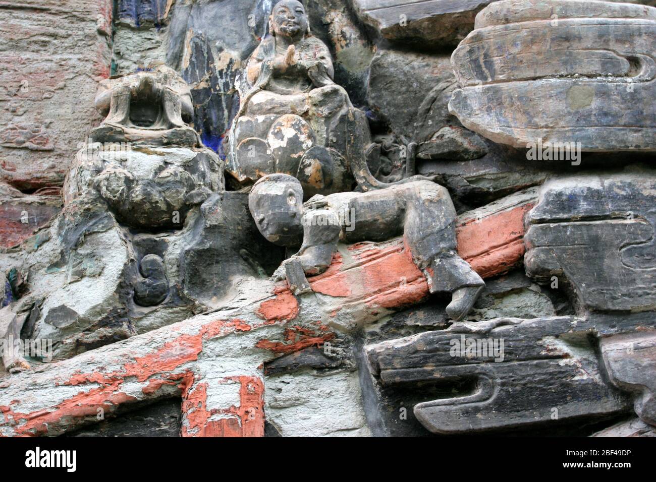 No 18 Baodingshan Cliff Dazu Rock sculture Chongqing parte del gruppo di intaglio di Wuliangshou Wuliangshou Sutra buddista Foto Stock