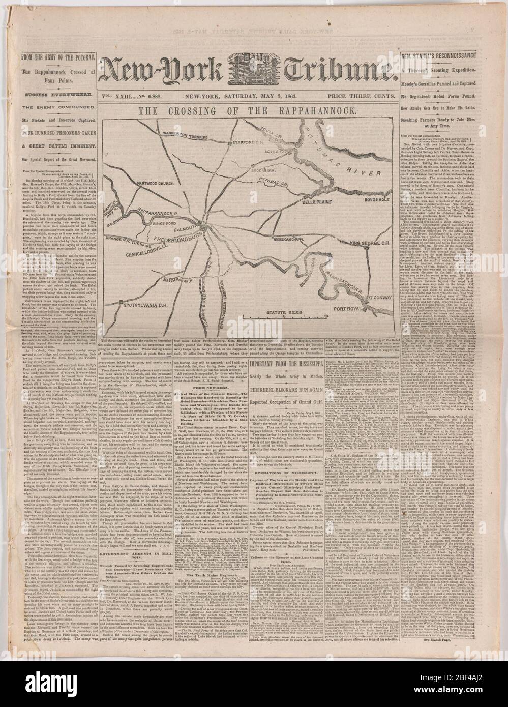 New York Tribune 2 Maggio 1863. Foto Stock