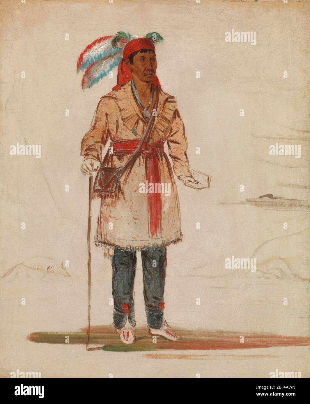 Eetwokaum su entrambi i lati del capo del fiume della tribù. George Catlin dipinse probabilmente EE-tów-o-kaum, capo della tribù Mahica, a Green Bay (nel Wisconsin di oggi) nel 1836. Foto Stock