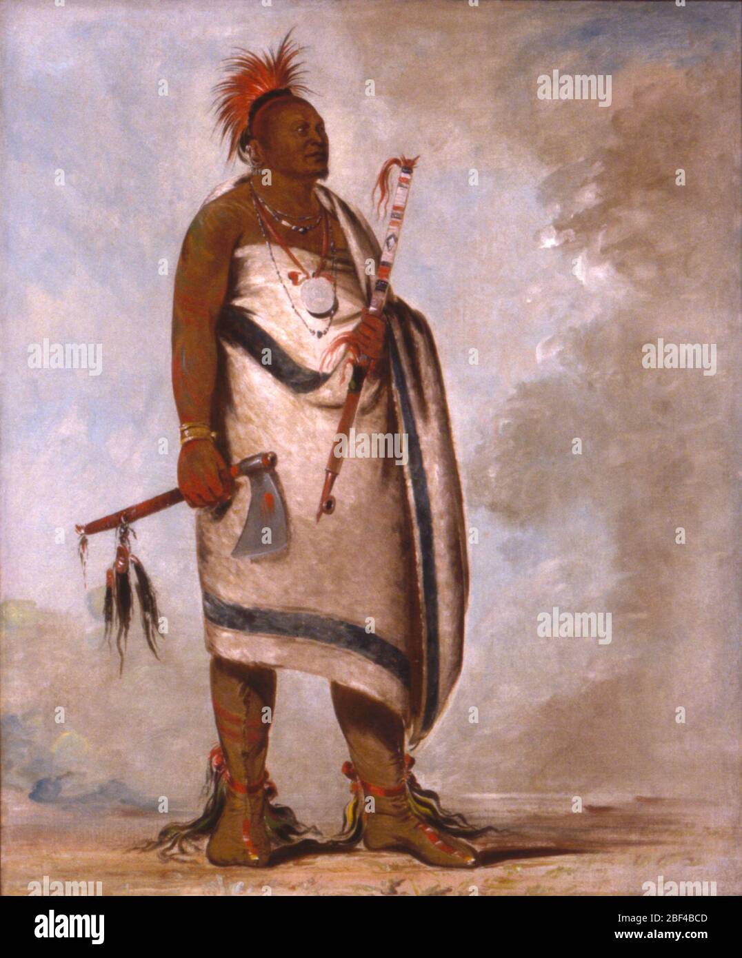Tchongtassbbee Black Dog secondo capo. "Tra i capi degli Osages, e probabilmente il prossimo in autorità e rispetto nella tribù [a Cler-mónt], c'è Tchong-tas-sab-Bee, il cane nero, che ho dipinto a tutta lunghezza, con il suo tubo in una mano, e il suo tomahawk nell'altra; la sua testa rasata e ornata Foto Stock