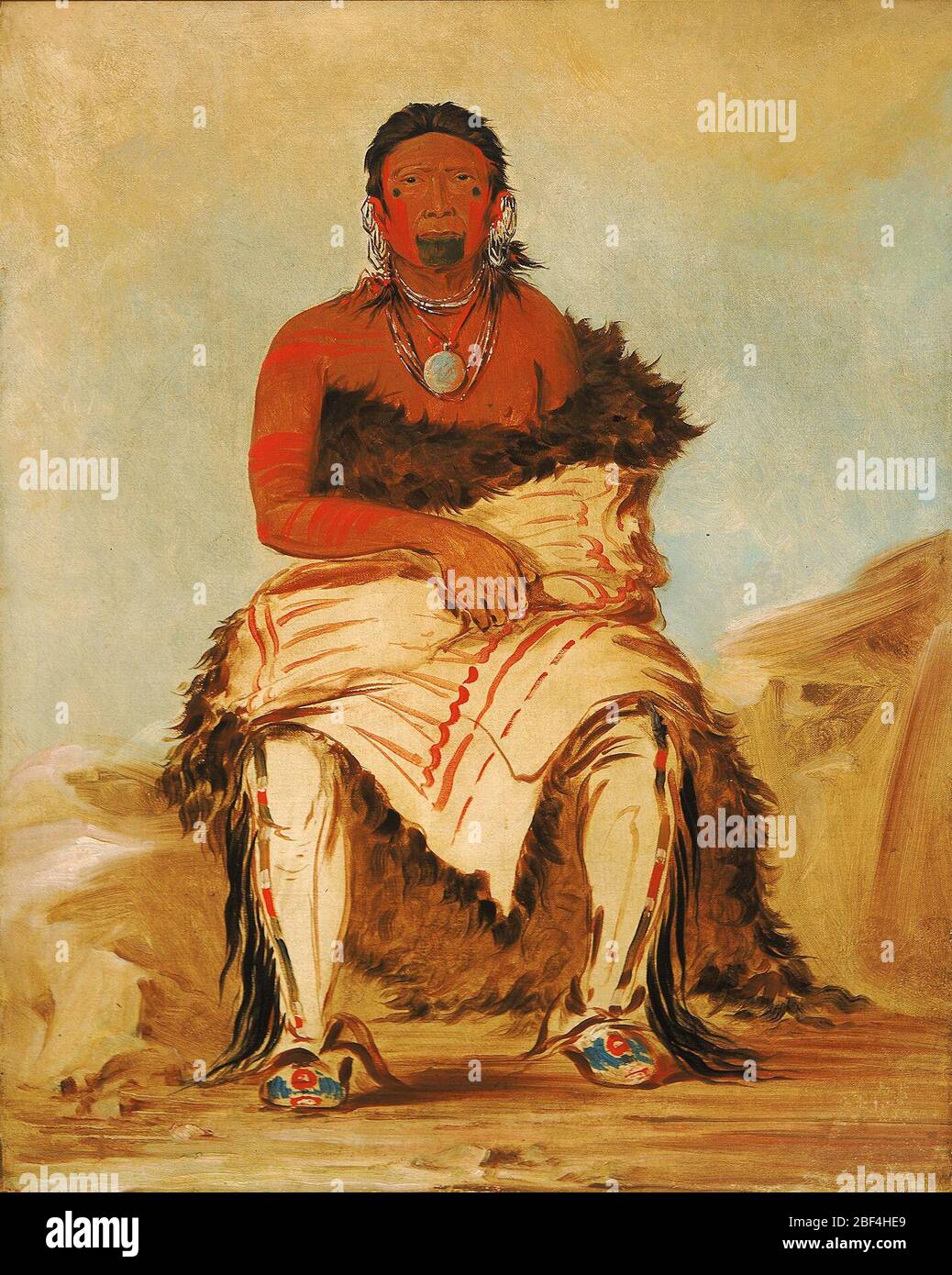 Lshahlestwhix Man Capo un Pawnee repubblicano. George Catlin dipinse probabilmente queste immagini di capi e guerrieri di Pawnee a Fort Leavenworth (nell’odierno Kansas) nel 1832. Foto Stock