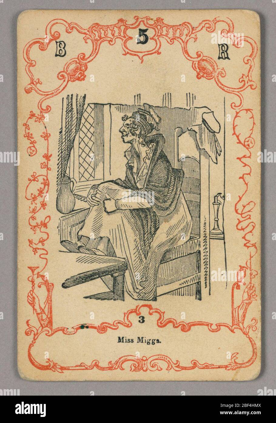 Carta da gioco. Carta numerata in alto: B 5 R; sotto immagine centrale: 3 Foto Stock
