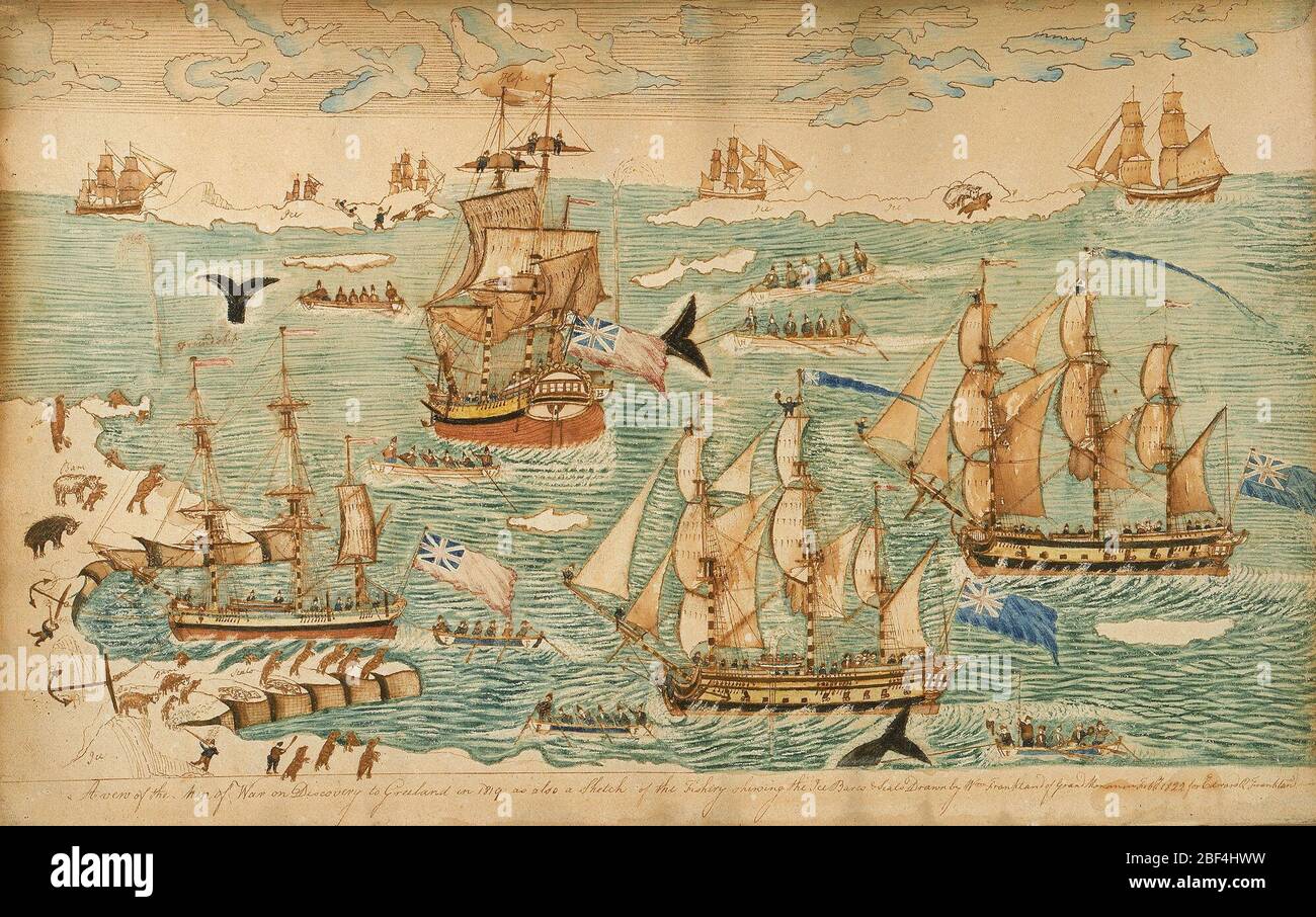 Una vista degli uomini di guerra alla scoperta della Groenlandia. Foto Stock