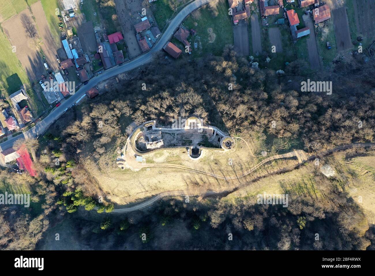 Vista aerea sulla fortezza di Bologna, un insediamento dai tempi dell'Impero Romano quando fu chiamato processo di Restauro Foto Stock