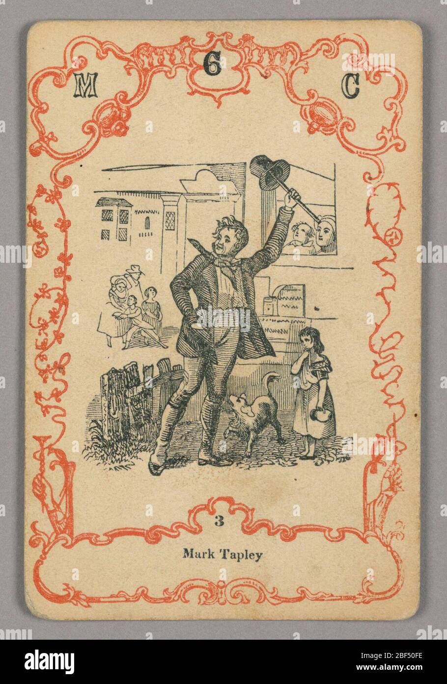 Carta da gioco. In alto: M 6 C; sotto immagine centrale: 3 Foto Stock