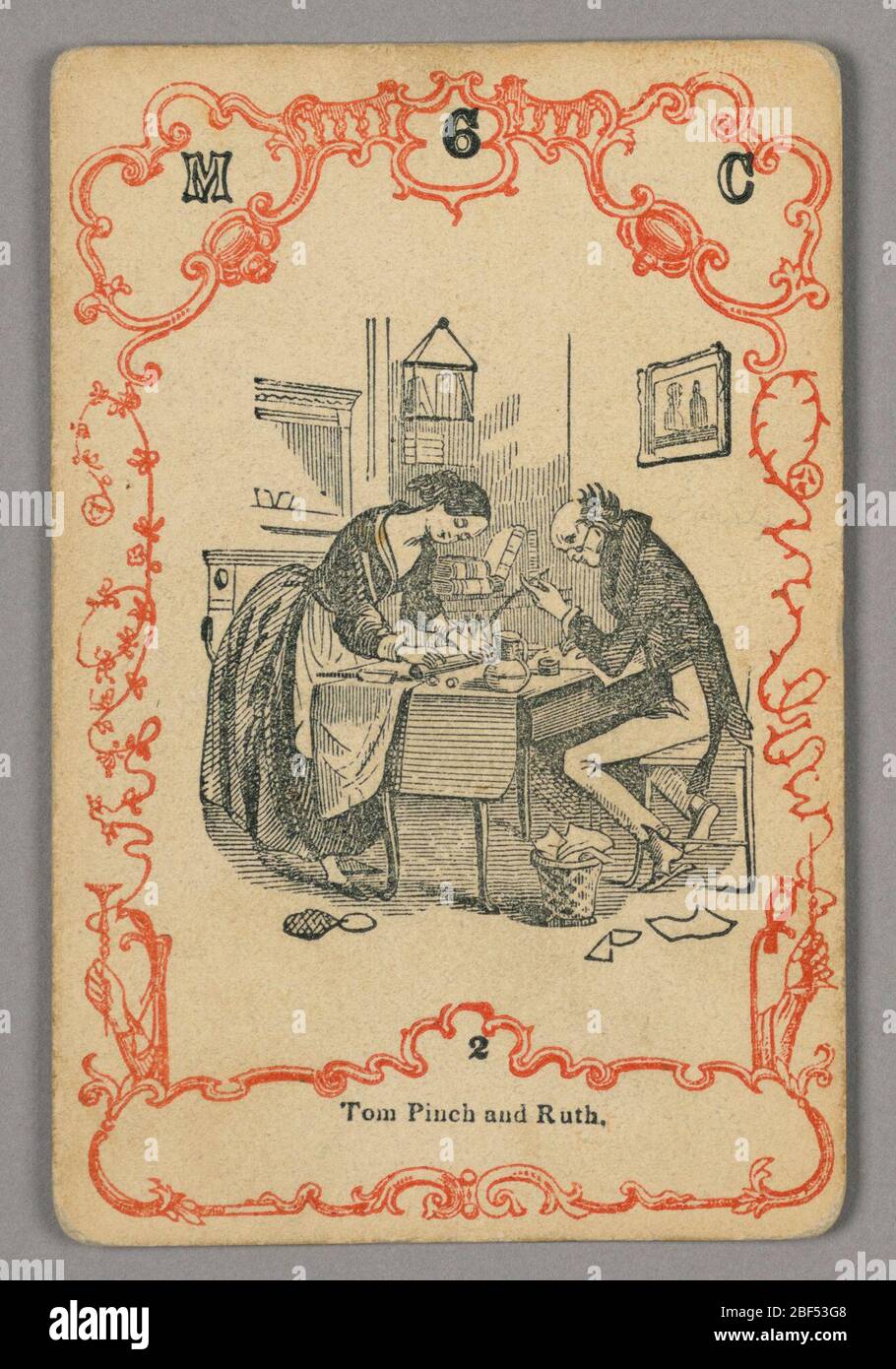 Carta da gioco. In alto: M 6 C; sotto immagine centrale: 2 Foto Stock