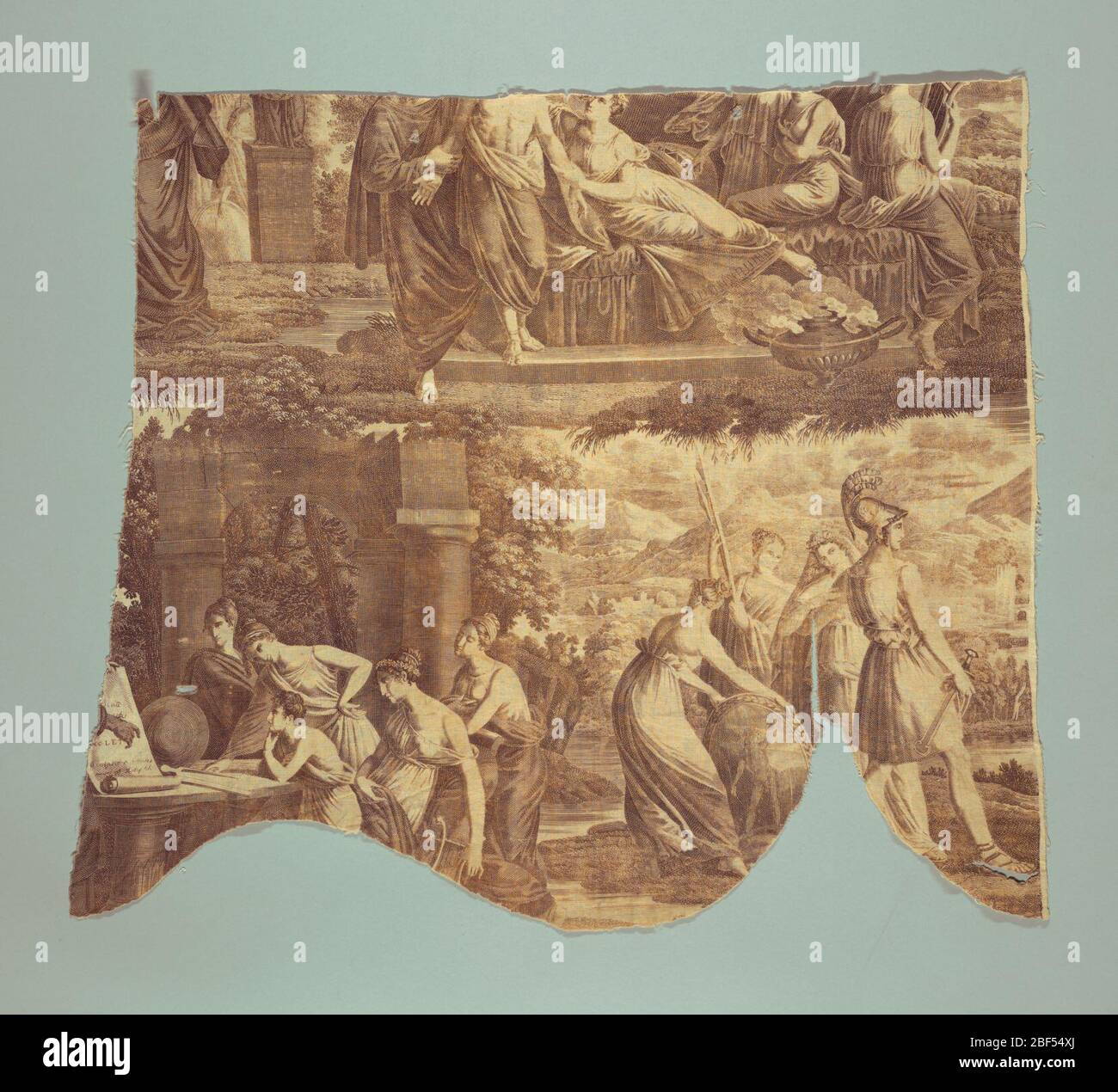 Les Lois de Lycurgue. Tre scene (una completa solo quando le lunghezze sarebbero cucite insieme) di Lycurgus insegnando ai giovani di Sparta. Ripetizione completa non presente. A e B sono necessari per completare una larghezza parziale. Foto Stock