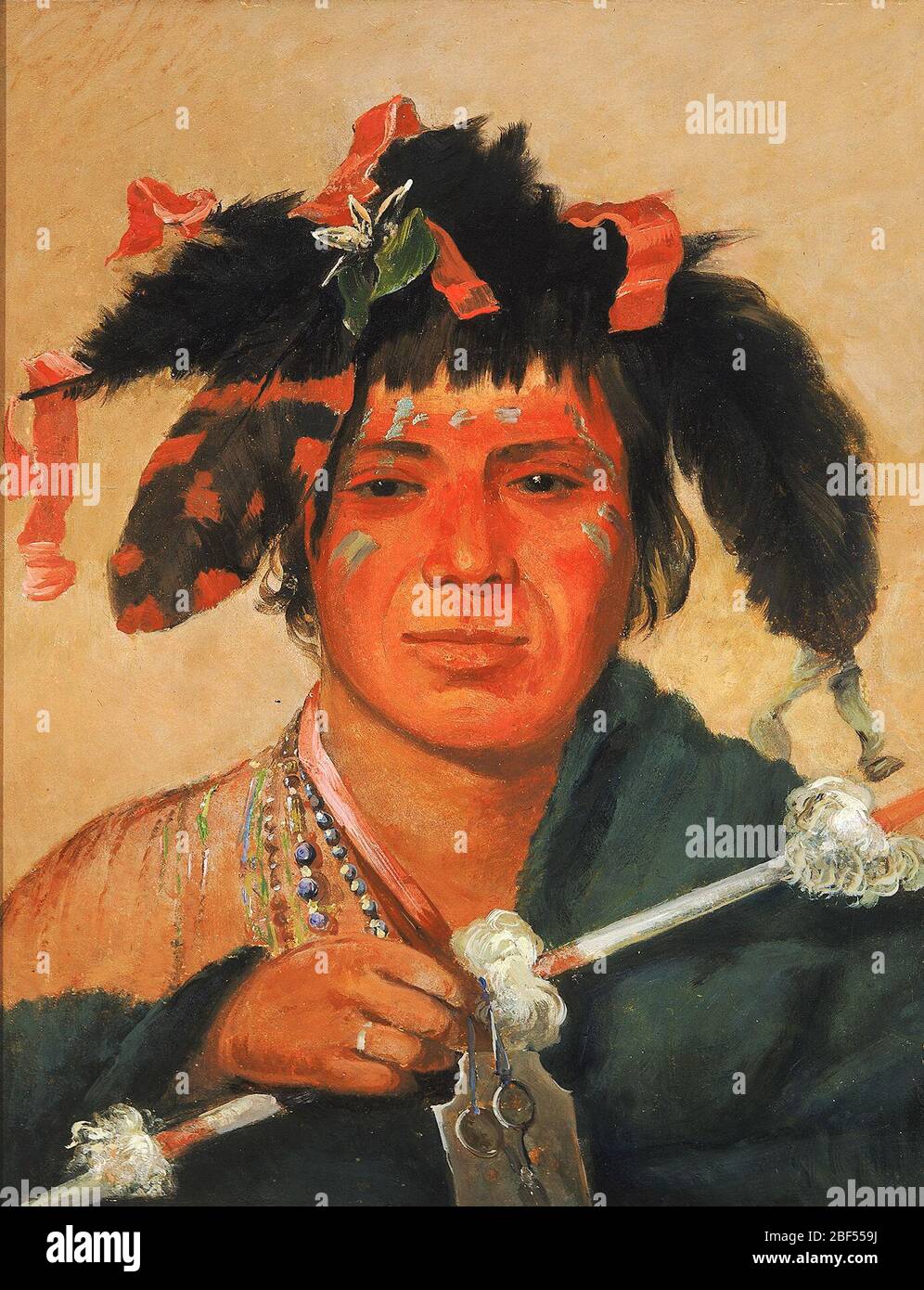 Komnikinohaw piccola balena un brave. Nel tardo autunno del 1830, George Catlin visitò Washington, D.C., dove dipinse membri di una delegazione di menominees del Michigan Territory. Foto Stock