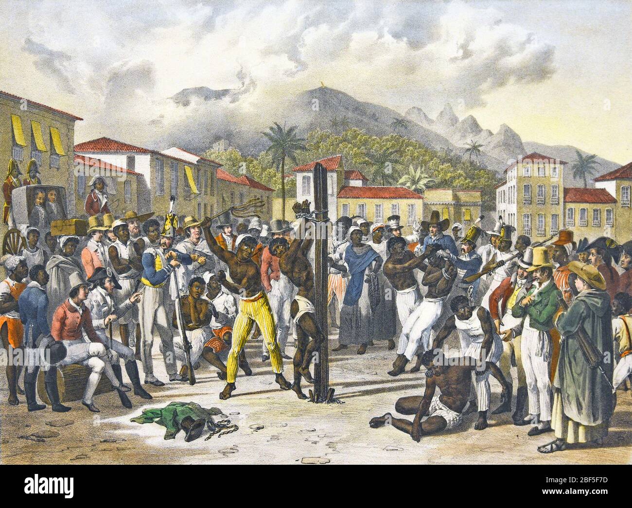 COMMERCIO DEGLI SCHIAVI UNO schiavo è pubblicamente floggato in Brasile in dipinto circa 1843 da Johann Rugendas Foto Stock