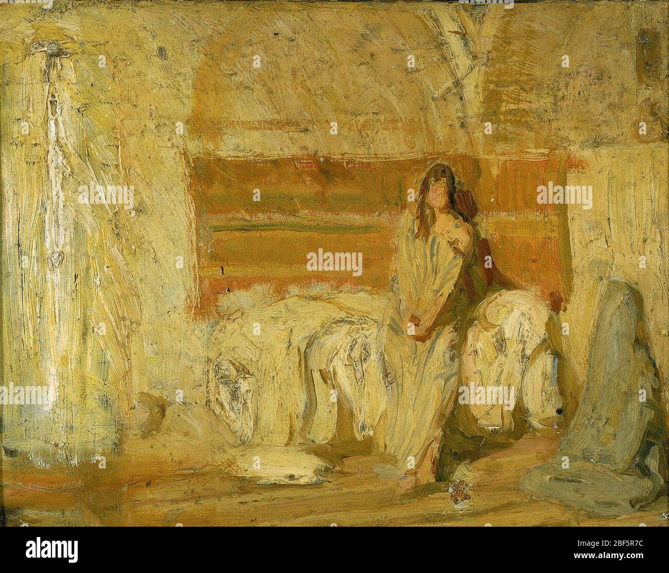 Studio per l'Annunciazione. In questo dipinto la linea verticale di vernice bianca a sinistra rappresenta la presenza divina dell'angelo che dirà a Maria di portarsi il Figlio di Dio. Foto Stock