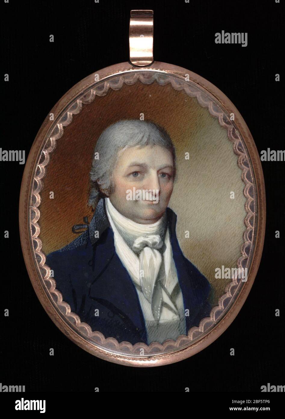 Ritratto di un Signore. In questa miniatura l'artista sconosciuto si è concentrato sulle caratteristiche facciali di questa sitter, mentre il cappotto e il cravat appaiono con meno dettagli. Foto Stock