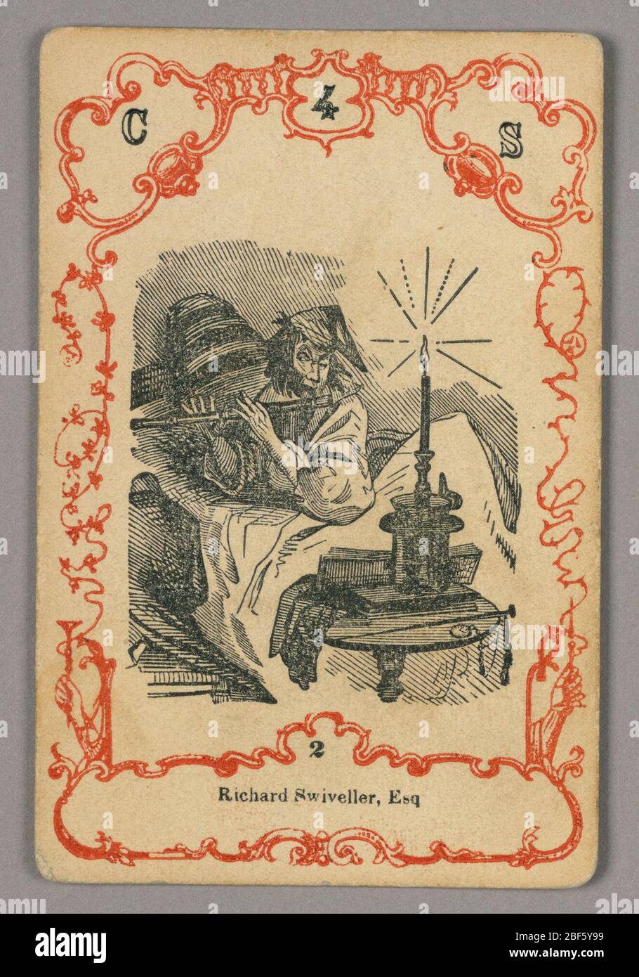 Carta da gioco. Carta numerata in alto: C 4 S; sotto immagine centrale: 2 Foto Stock