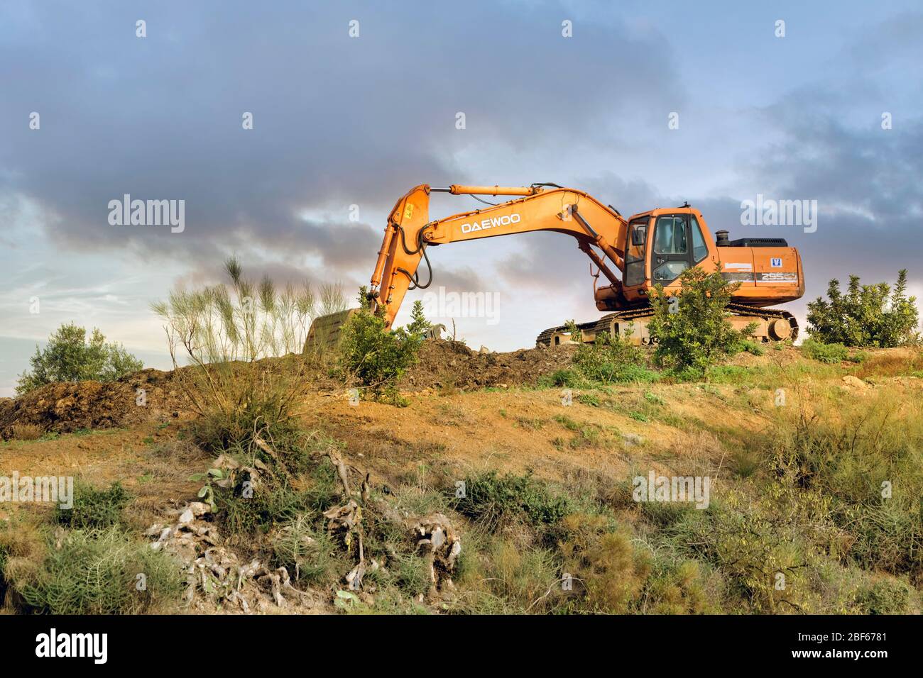 Escavatore Daewoo, o pala meccanica. Foto Stock