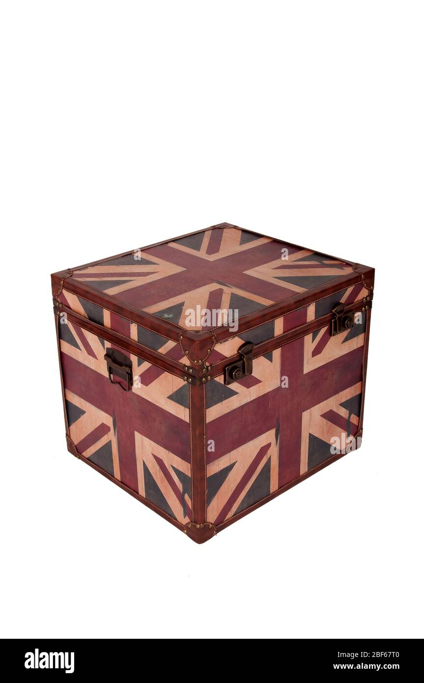 box con bandiera inglese isolato di bianco Foto Stock