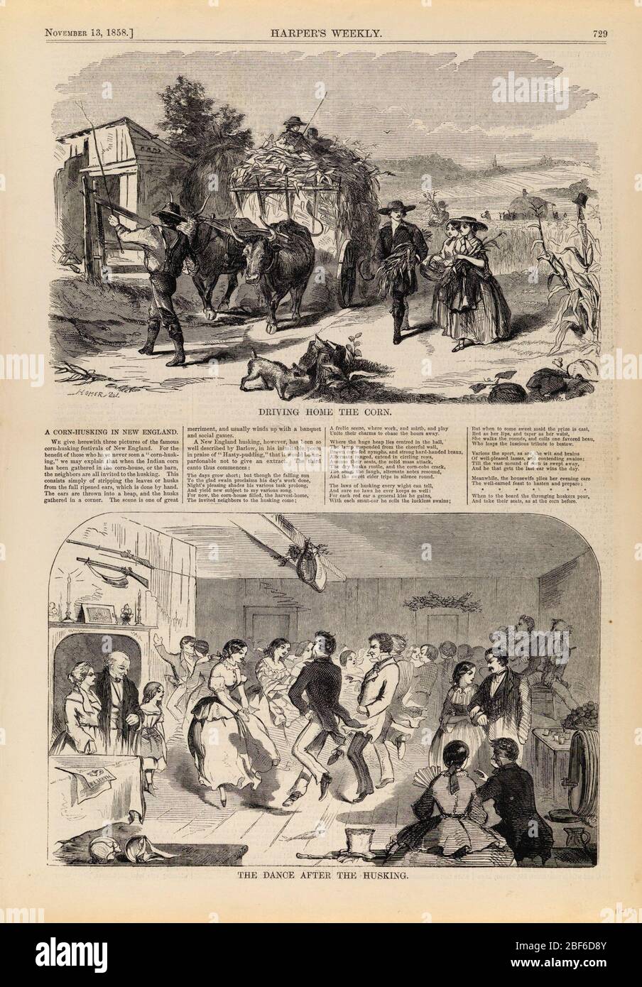 Guida a casa la CornLa danza dopo la morditura da Harpers Weekly Novembre 13 1858. Foto Stock
