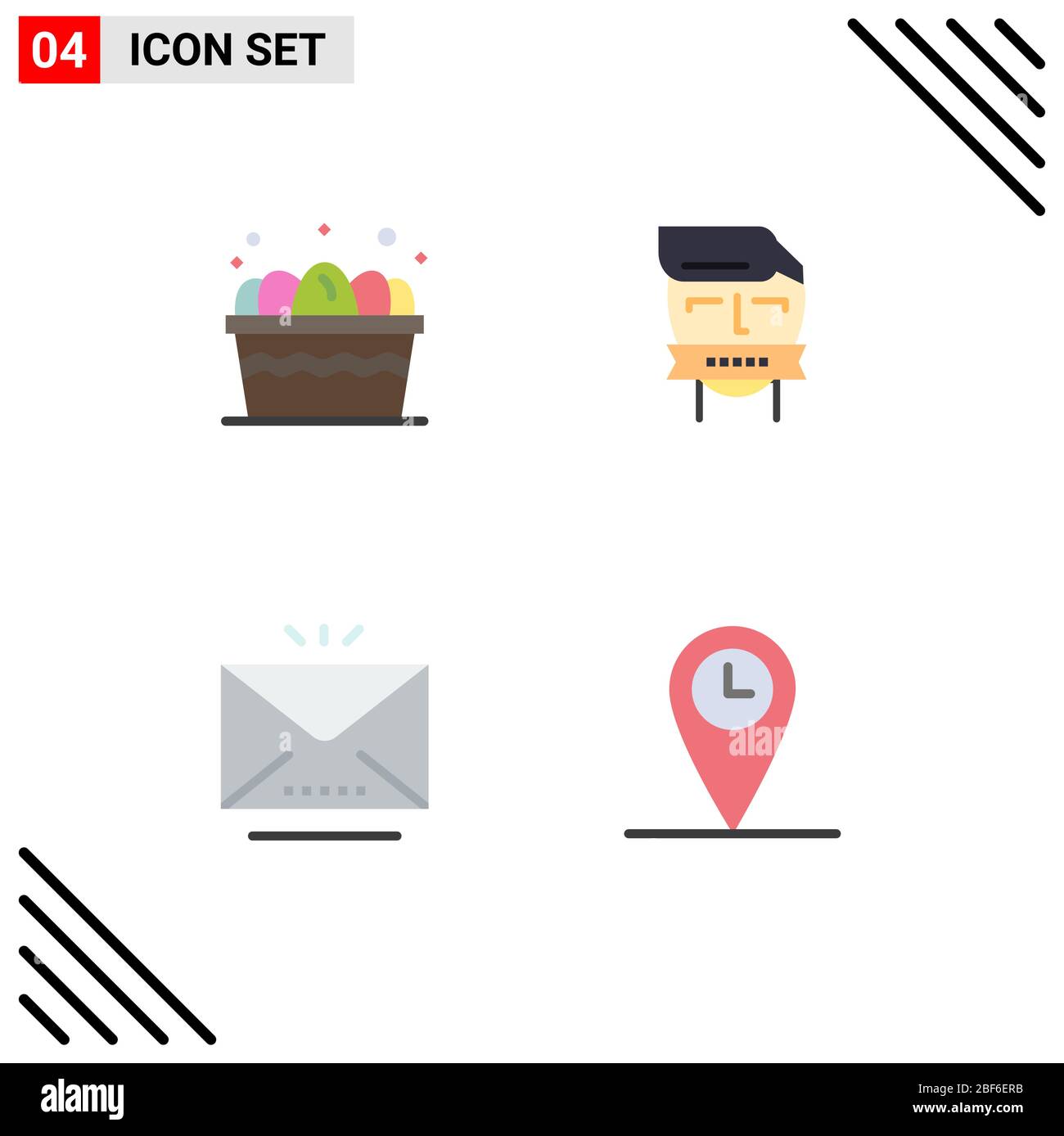 Set moderno di 4 icone piatte e simboli come carrello, e-mail, cibo, avversario, posta elementi di disegno vettoriale editabili Illustrazione Vettoriale
