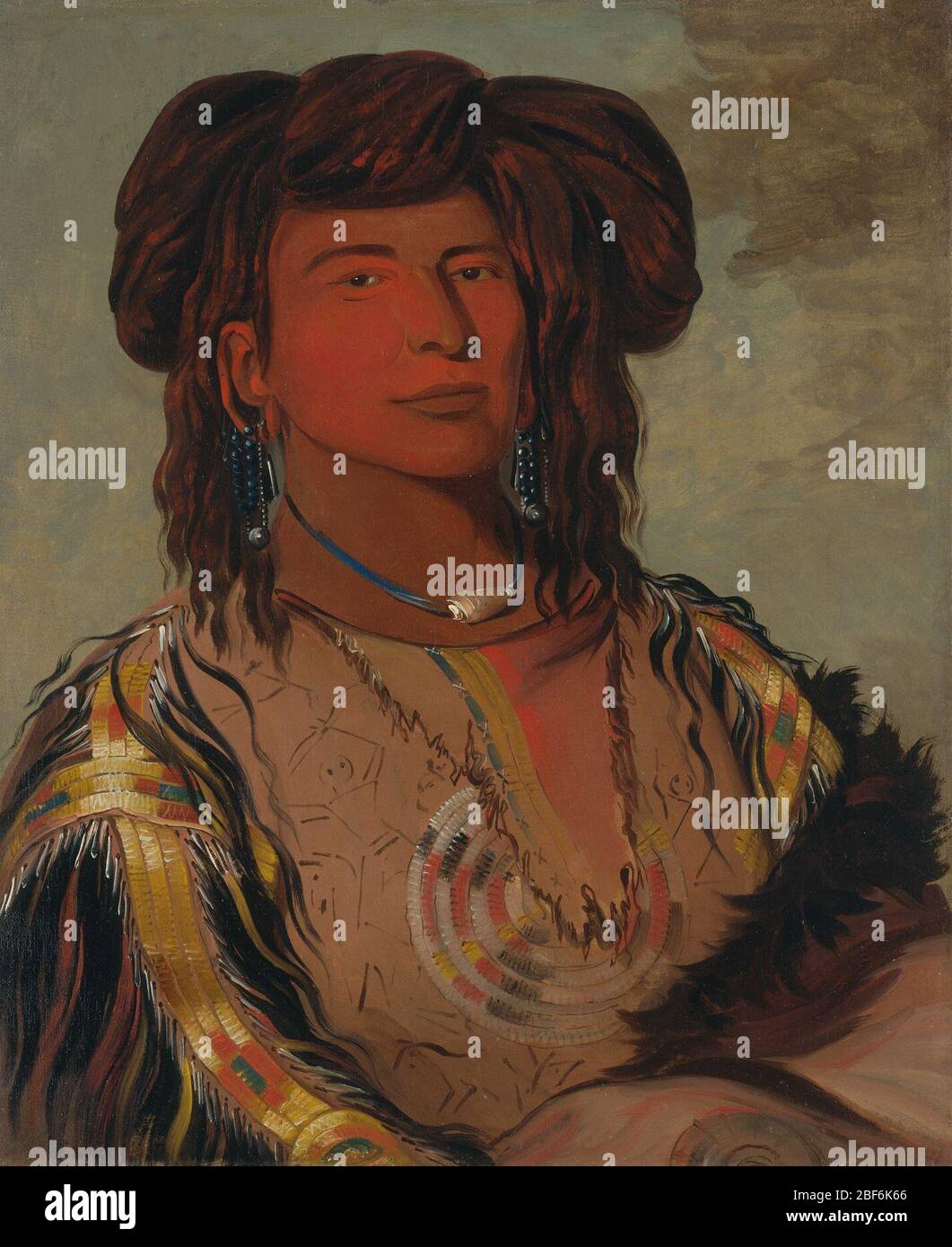 Hawnjetah One Horn Capo della tribù Miniconjou. Tra i primi ritratti dipinti da George Catlin durante il suo viaggio sul fiume Missouri nel 1832, ci sono quelli dei Sioux accampati a Fort Pierre. Foto Stock