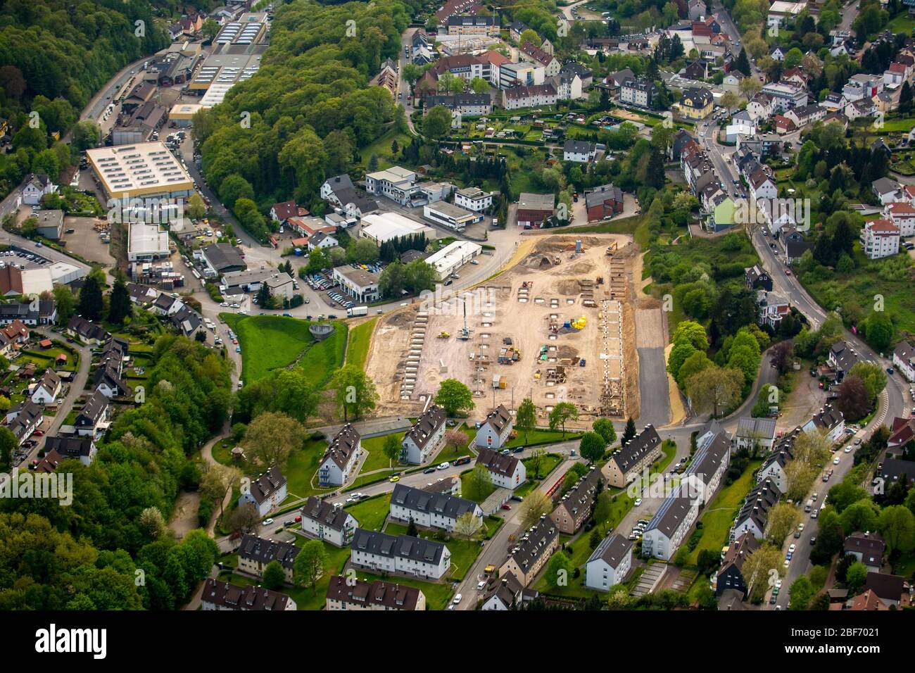 , cantiere di nuovi magazzini sulla Gewerbestrasse a Ennegetal, 09.05.2016, vista aerea, Germania, Renania Settentrionale-Vestfalia, Area Ruhr, Ennegetal Foto Stock