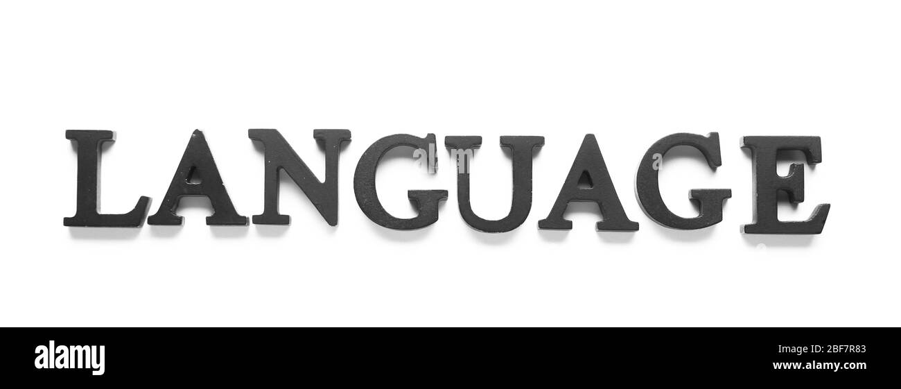 Lingua di parola su sfondo bianco Foto Stock