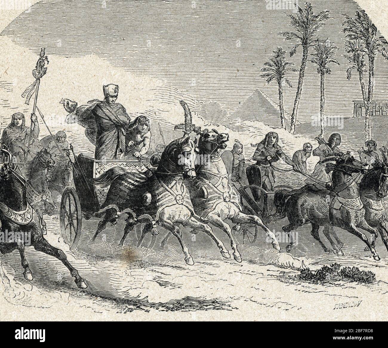 'Le pharaon poursuivant les hebreux' (Israeliti fuggono dal faraone) gravure tiree de 'l'histoire sainte' de Lahure 19eme siecle Collection prim Foto Stock