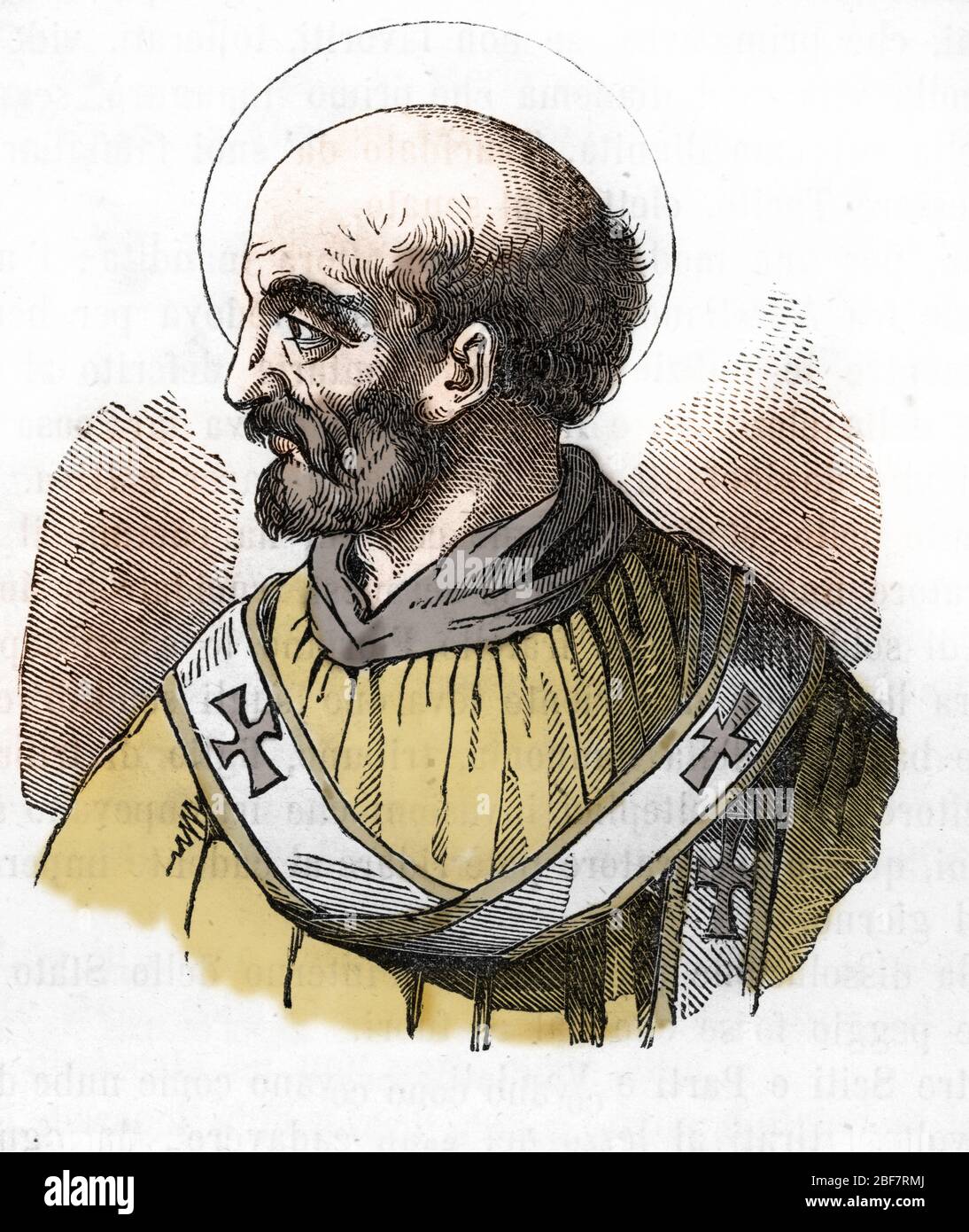 Antiquite : Representation du Pape Sixte II (Sisto ou Sisto) (258) Dessin tiree de 'Misteri del vaticano' de Franco Mistrali Collection privee Foto Stock