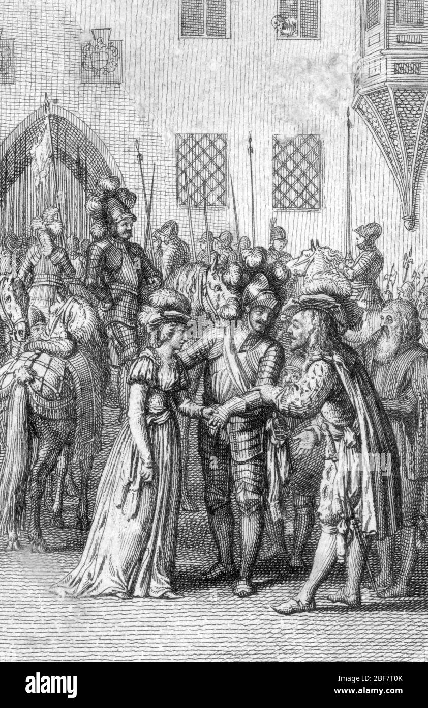 «L'empereur Henri VII de Luxembourg (1275-1313) rencontre sa future epouse Marguerite de Brabant (1276-1311) fille de Jean Ier, duc de Brabant et de M Foto Stock