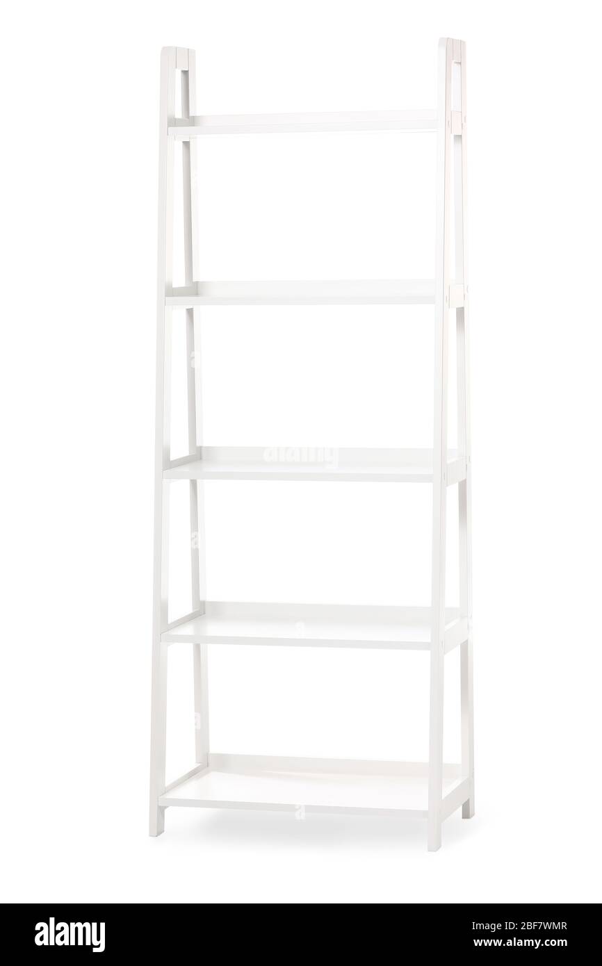 Scaffalatura vuota su sfondo bianco Foto Stock
