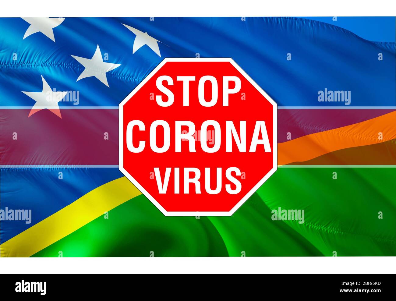 STOP Coronavirus e No infezione in Solomon Islands Concept. Solomon Islands Covid-19 Coronavirus Concept design. Rendering 3D Organizzazione Mondiale della Sanità Foto Stock