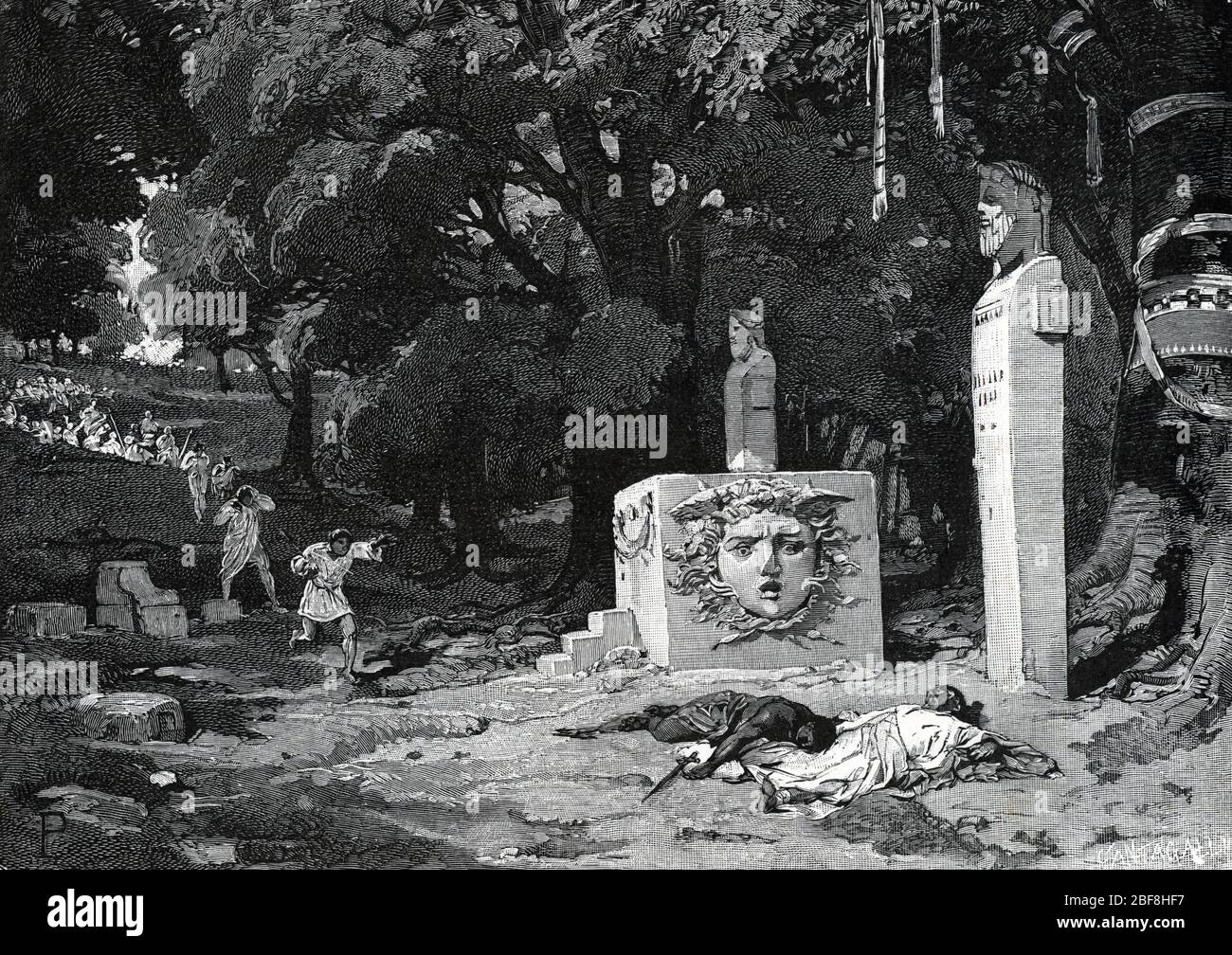 Antiquite romaine : la mort de Caius Gracchus (153-121 avant JC) au bois sacre de Furrina, sur le Janicule 121 avant JC (morte di Gaius Sempronius Gra Foto Stock