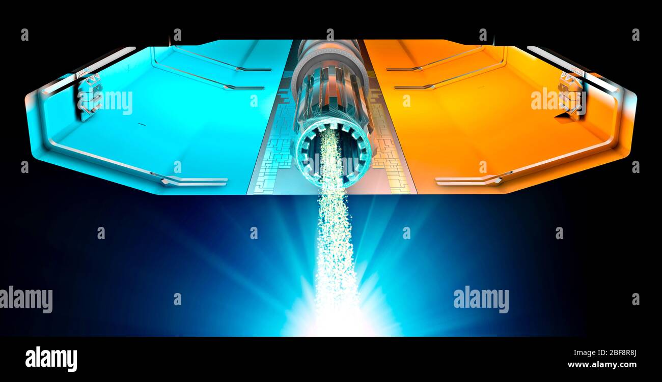 Sezione di un tunnel con un acceleratore di particelle. Si tratta di una macchina che utilizza campi elettromagnetici per spingere le particelle cariche a velocità molto elevate Foto Stock